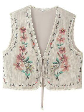 Sandstone Bloom Boho Floral Embroidered Vest